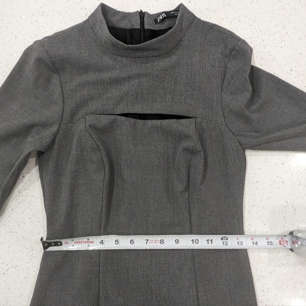 Zara gray front chest cut out Houndstooth sheath mini dress long sleeves size S - Picture 5 of 12